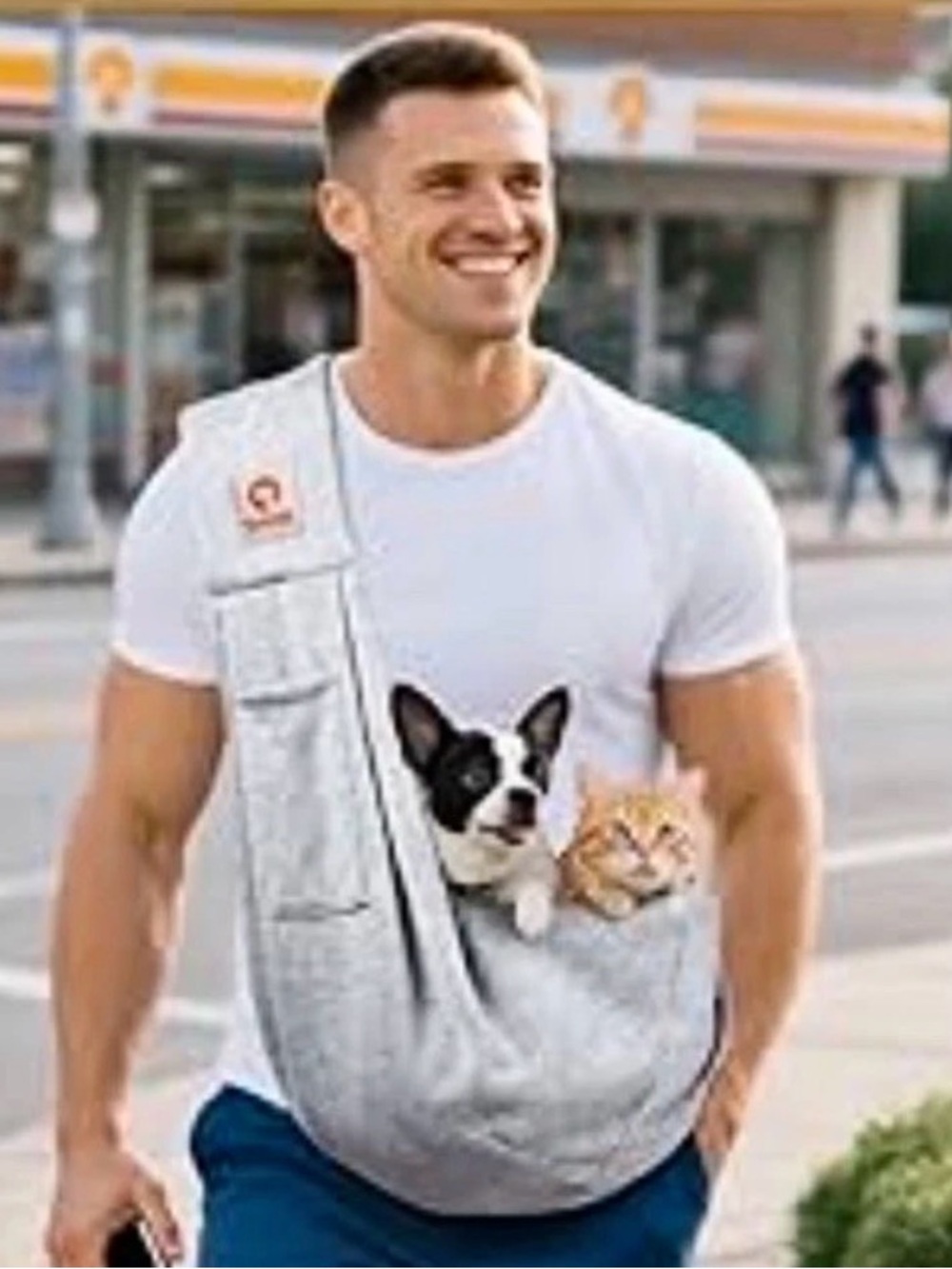 Tomkas Pet Sling Carrier 0-10lbs Grey Safety Clip Pocket Dog Cat Crossbody Soft